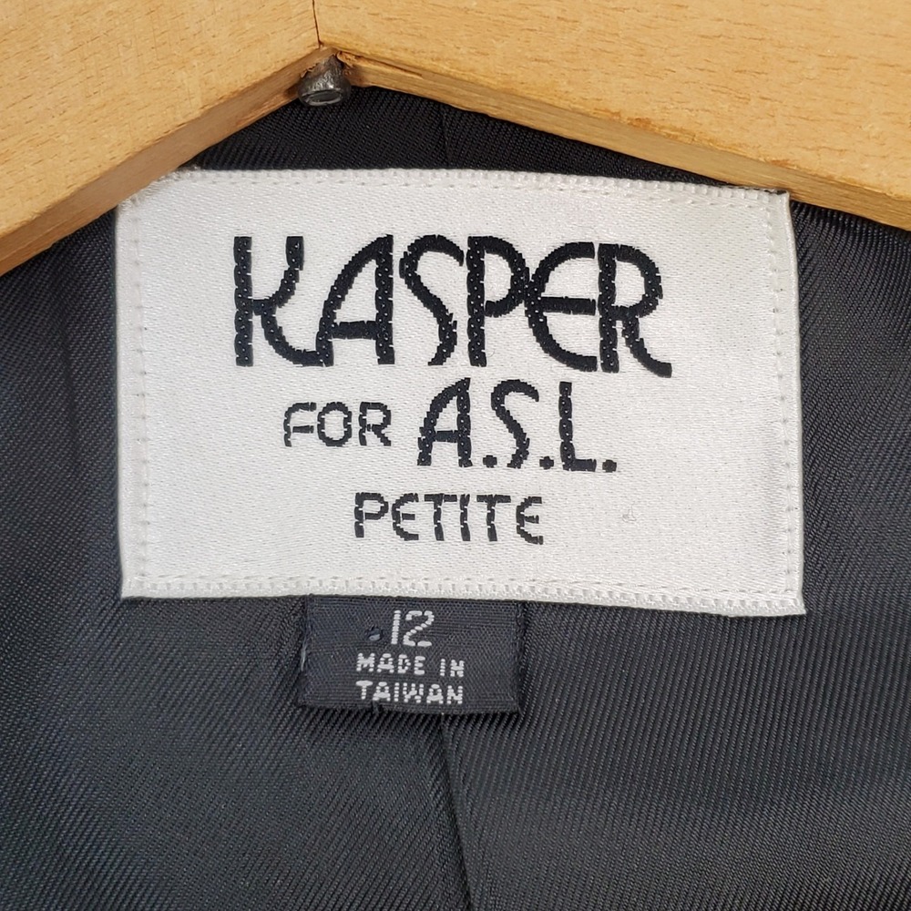 Kasper for ASL Petite Womens 12P Wool Blend Blazer Charcoal Grey Whimsigoth 90s - Picture 3 of 10